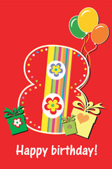 Happy birthday card. Celebration background with number eight, gift boxes, balloon and place for your text. vector illustration