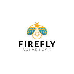 Firefly solar electric logo including combination of solar panels electric bulb and Firefly