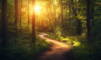 Naklejka premium Forest Path Sunset.
