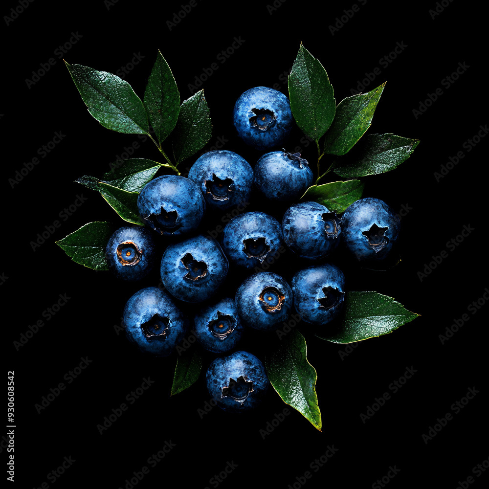 Wall mural blueberries on black.