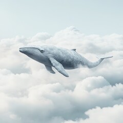 Fototapeta premium A whale is floating in the clouds with a blue sky, AI