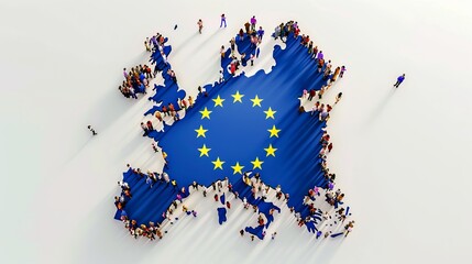 EU Flag formed from a Crowd of People on white background