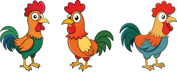 3 set of rooster vector illustration art