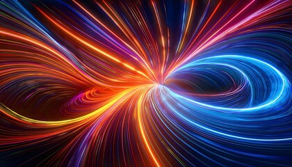 Obraz premium abstract digital art with dynamic neon light streaks, vibrant and colorful energy lines creating a sense of movement and flow