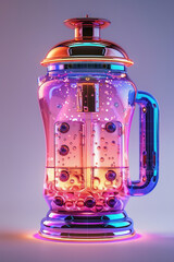 A vibrant, illuminated coffee press showcasing modern design and colors, perfect for contemporary kitchen aesthetics.