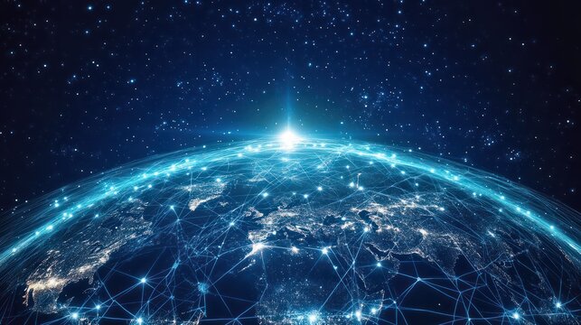 Communication technology and internet worldwide for business. Global world network connected and telecommunication on earth cryptocurrency, blockchain and IoT. : Generative AI