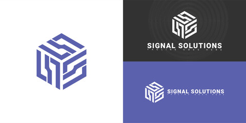 Abstract hexagon initial letter S or SS in purple isolated on multiple background colors. The logo is suitable for software development company logo design inspiration templates.