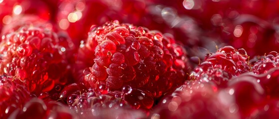 Macro view of red ripe raspberry jam fruit food texture background