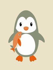 Fototapeta premium A cute simple illustration of an arctic penguin, flat colors, vector style