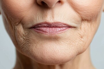 Obraz premium Close-up of mature woman's smile with fine lines