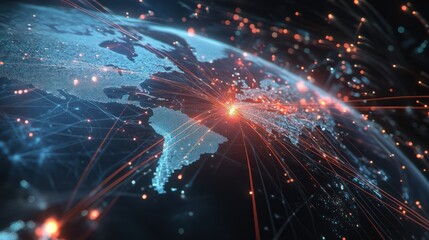 Naklejka premium Global business network with world map and connecting flight paths