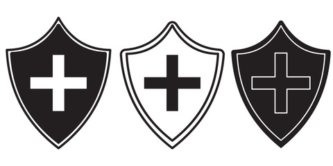 shield with cross icon set on a white background