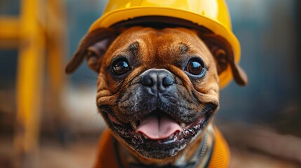 dog in construction helmet