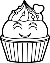 Cute cup cake outline coloring illustration vector