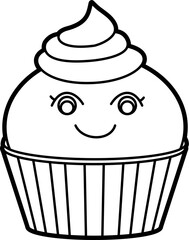 Cute cup cake outline coloring illustration vector