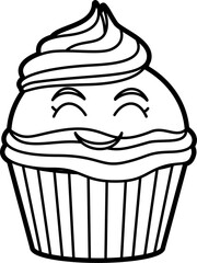 Cute cup cake outline coloring illustration vector