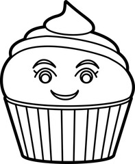 Cute cup cake outline coloring illustration vector