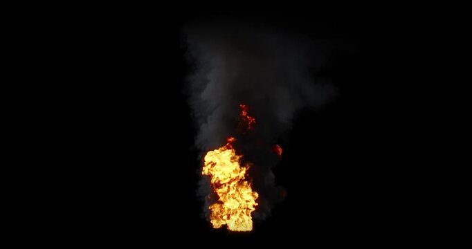Flames fire petrol explosion isolated on black backgrounds rendering