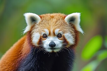 Alert red panda in natural habitat