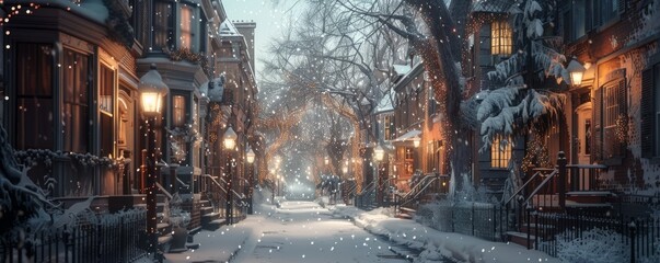 Victorian-era street scene in winter, 4K hyperrealistic photo