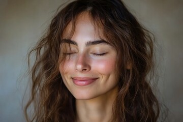Naklejka premium Serene woman with gentle smile flowing hair