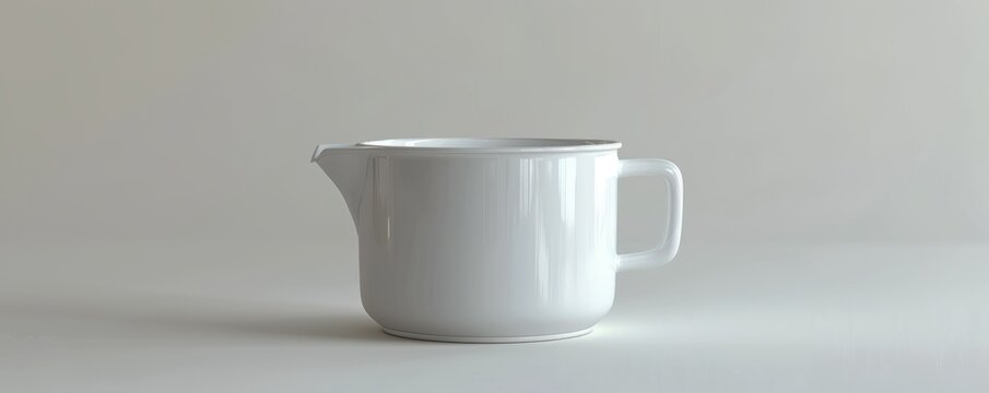 White measuring cup on white background, 4K hyperrealistic photo