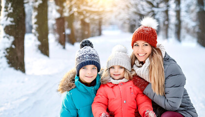 Obraz premium Glückliche Familie im Schnee 