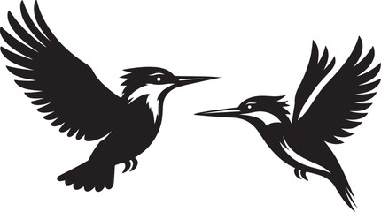 Kingfisher bird icon and silhouette vector illustration