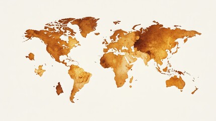 Drawing of a world map inside a coffee stain, set against a white background. 