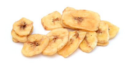 Banana chDried banana slices isolated on white backgroundips on white background