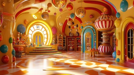 Obraz premium Whimsical 3D render of a magical toy workshop with animated toys