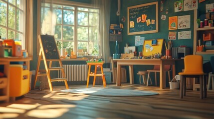 Whimsical 3D render of a magical toy workshop with animated toys