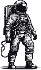 Astronaut Hand Drawn Vector Art Illustration On Solid White Background