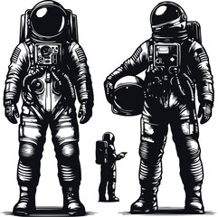 Astronaut Hand Drawn Vector Art Illustration On Solid White Background
