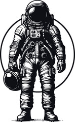 Astronaut Hand Drawn Vector Art Illustration On Solid White Background