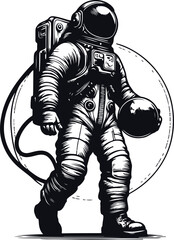 Astronaut Hand Drawn Vector Art Illustration On Solid White Background