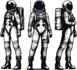 Astronaut Hand Drawn Vector Art Illustration On Solid White Background