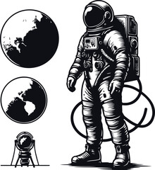 Astronaut Hand Drawn Vector Art Illustration On Solid White Background