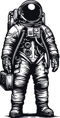 Astronaut Hand Drawn Vector Art Illustration On Solid White Background
