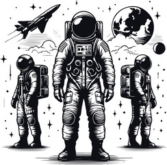 Astronaut Hand Drawn Vector Art Illustration On Solid White Background