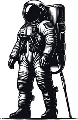 Astronaut Hand Drawn Vector Art Illustration On Solid White Background