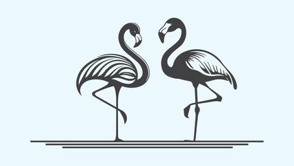 Two flamingos. Vector illustration of a pair of flamingos.