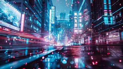 Obraz premium Futuristic Cityscape with Neon Lights and Motion Blur