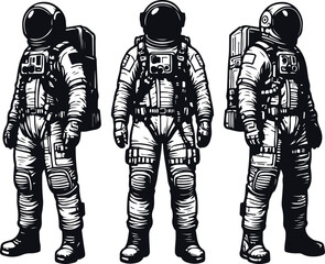 Astronaut Hand Drawn Vector Art Illustration On Solid White Background