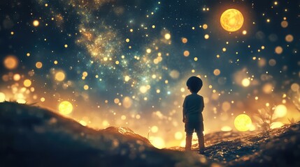 Obraz premium Whimsical 3D render of kids exploring a starry night sky with playful constellations