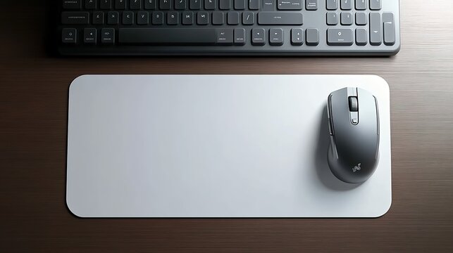 A white mouse pad mockup on an office desk