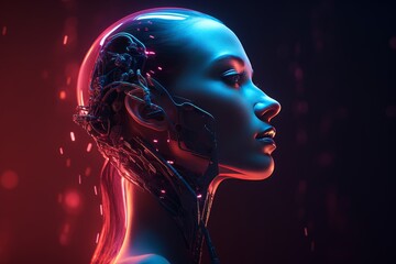 Red robot profile with futuristic design and glowing elements for a modern aesthetic