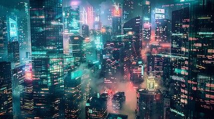 Futuristic Cityscape with Neon Lights
