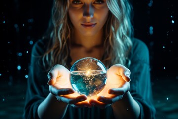 Naklejka premium Close up of human hands with fingers holding a spherical object for a secure grip