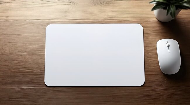 A white mouse pad mockup on an office desk